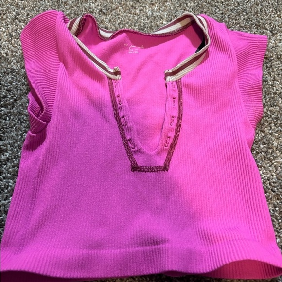 Urban Outfitters- pick from under Tops - Vibrant Pink Polo Top with Sporty Henley Neckline from Urban Outfitters xs/s